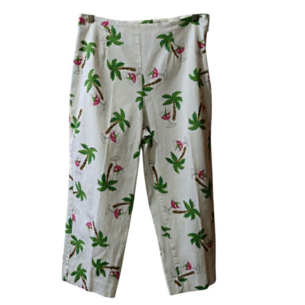 Briggs Vintage Fun Tropical Palm Tree Martini Print Novelty Capri Pants 12